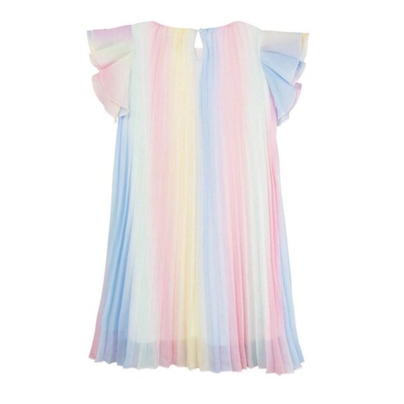 Rare Editions Girls Pastel Rainbow Pleated Dress Flutter Sleeves, Large (10/12) - Picture 4 of 9